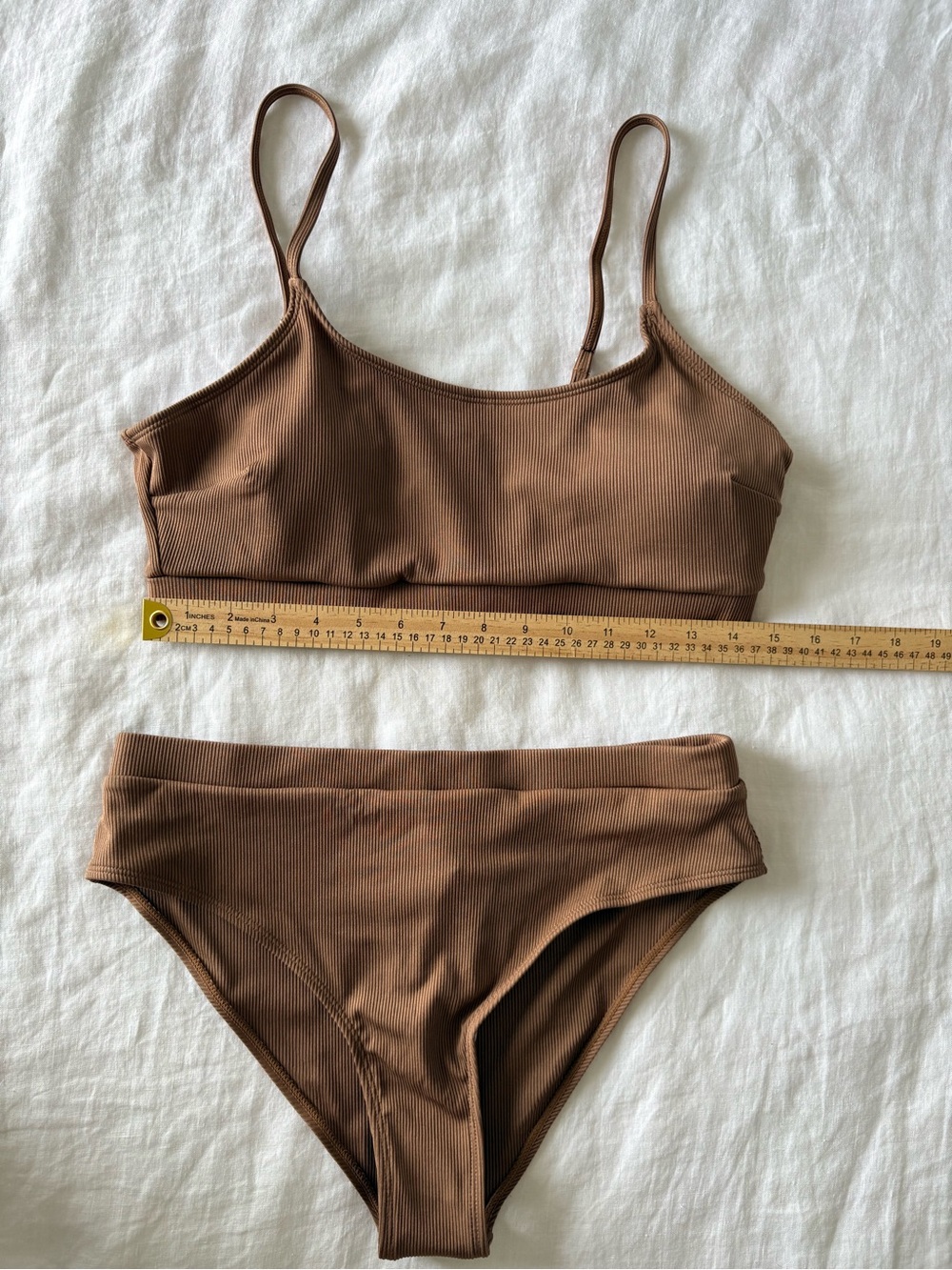 Cupshe Ribbed Bikini Set Women’s Large Brown Two Piece High Waist Swimsuit NWT - Picture 3 of 9